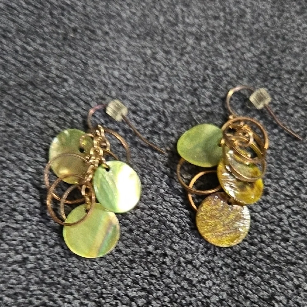 Coldwater Creek Gold and‎ Green Jewelry Set- Bracelet & 2 Sets of Earrings